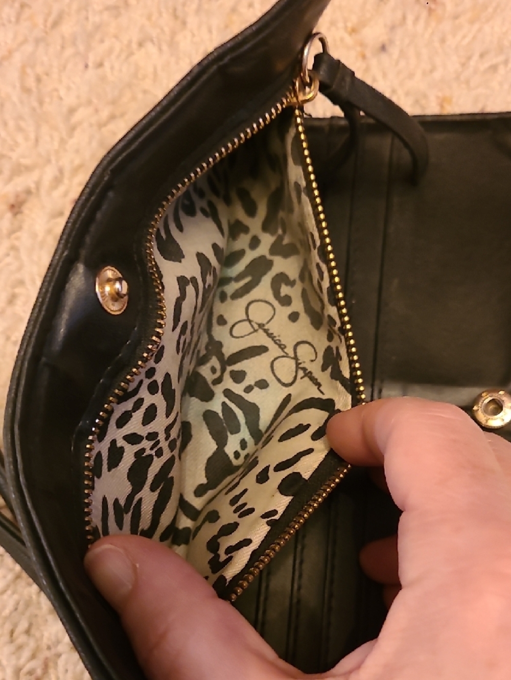 Jessica Simpson Black Fold-Over Wristlet Clutch with Gold Logo - Picture 4 of 4